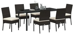 vidaXL Σέτ φαγητού για κήπο 7 pcs Μαύρο Πολυ ράταν