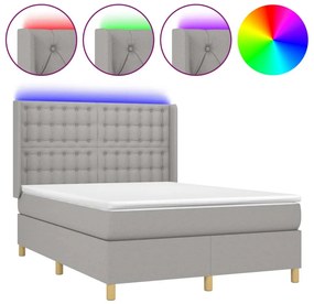 vidaXL Κρεβάτι Boxspring με Στρώμα &amp; LED Αν.Γκρι 140x200εκ. Υφασμάτινο
