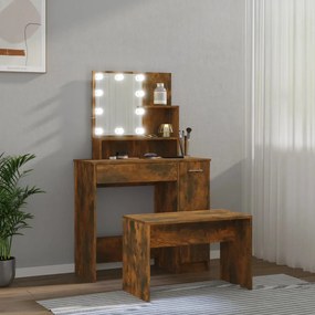 vidaXL Μπουντουάρ Σετ με LED Καπνιστή δρυς από Επεξεργασμένο Ξύλο