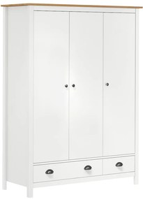 vidaXL Ντουλάπα Hill Τρίφυλλη Λευκή 127x50x170 εκ. Μασίφ Ξύλο Πεύκου