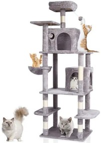 VEVOR Cat Tree 68.5&quot; Cat Tower with Cat Condos Sisal Scratching Post Light Grey