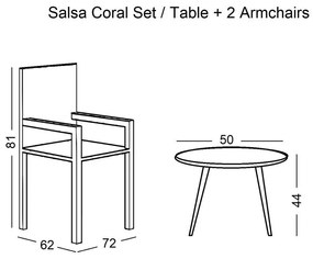 Coral Set SALSA (Τρ.Φ45cm+2Πολ) Μετ.Μαύρο/Wicker Φυσικό,