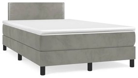 vidaXL Κρεβάτι Boxspring με Στρώμα Ανοιχτό Γκρι 120x190 εκ. Βελούδινο