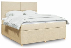 Κρεβάτι Boxspring με Στρώμα Κρεμ 200x200 εκ. Υφασμάτινο - Κρεμ