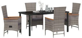 vidaXL Σέτ φαγητού για κήπο με μαξιλάρι 5 pcs Γκρι Πολυ ράταν