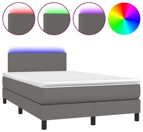 vidaXL Κρεβάτι Boxspring με Στρώμα & LED Γκρι 120x190 εκ. Συνθ. Δέρμα