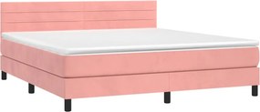 vidaXL Κρεβάτι Boxspring με Στρώμα Ροζ 160x200 εκ. Βελούδινο