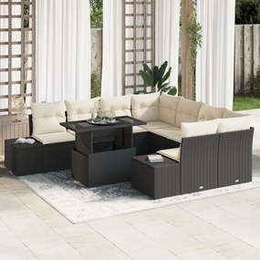 Σετ Garden Sofa 9 Τεμαχίων με Μαξιλάρια Μαύρο Πολυ Ρατάν