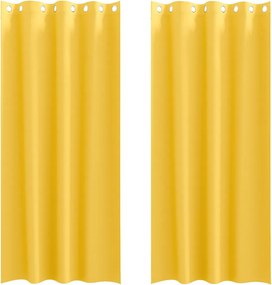 vidaXL Κουρτίνες Μαύρης Ύφανσης με Δαχτυλίδια 2 pcs Χαμομηλί κίτρινο