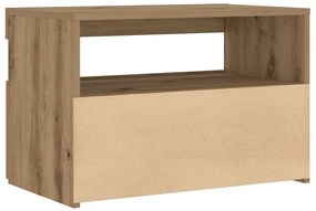 Κομοδίνο με φώτα LED Αρτισιανή Δρυς 60x35x40 εκ. από Επεξ. Ξύλο - Καφέ