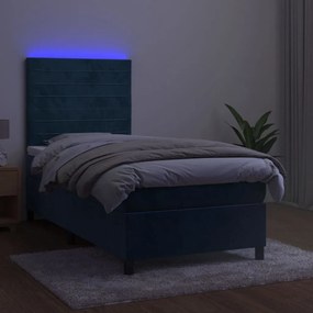 Κρεβάτι Boxspring με Στρώμα &amp; LED Σκ. Μπλε 90x200 εκ. Βελούδινο - Μπλε
