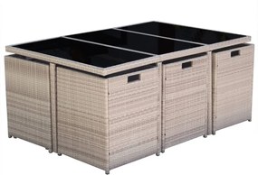 vidaXL Σετ Τραπεζαρίας Εξ. Χώρου 11 τεμ. Μπεζ Συνθ. Ρατάν με Μαξιλάρια