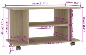 vidaXL Έπιπλο Τηλεόρασης με Ρόδες Sonoma Δρυς 80x40x45 εκ. Επεξ. Ξύλο