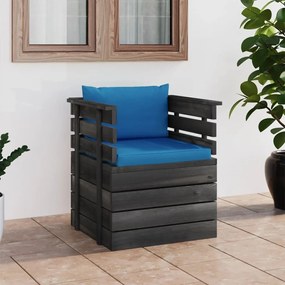 Πολυθρόνα Κήπου από Ξύλο Πεύκου με Μαξιλάρια - Μπλε