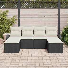 vidaXL Σετ Καναπέ Κήπου με μαξιλάρι 6 pcs Μαύρος, λευκός Πολυ ράταν