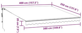 Τέντα Πτυσσόμενη Αυτόματη Ανθρακί / Λευκή 400x350 εκ. - Ανθρακί