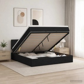 vidaXL Κρεβάτι Ottoman με Στρώμα και LED Μαύρο 180 x 200 cm Ύφασμα