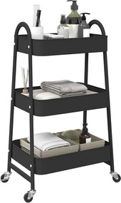 vidaXL Τρόλεϊ αποθήκευσης 3 επιπέδων Μαύρο 42x41,5x77 cm Χάλυβας