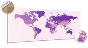 Εικόνα ενός λεπτομερούς παγκόσμιου χάρτη από φελλό σε μωβ - 100x50  flags