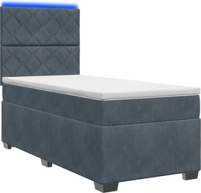 vidaXL Κρεβάτι Box Spring με Στρώμα και LED Σκούρο Γκρι 90 x 190 cm