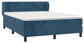 vidaXL Κρεβάτι Boxspring με Στρώμα Σκούρο Μπλε 140x190 εκ. Βελούδινο