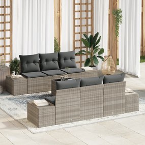 vidaXL 7 Τεμαχίων Σετ Καναπέ Κήπου με Μαξιλάρια Ανοιχτό Γκρι Πολυ Ράτταν