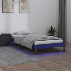 Πλαίσιο Κρεβατιού με LED Γκρι 100 x 200 εκ. από Μασίφ Ξύλο - Γκρι