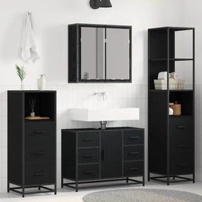 vidaXL Σετ Επίπλων Μπάνιου με ράφι 4 pcs Μαύρη Οξυά Επεξεργασμένο ξύλο