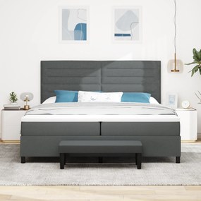 vidaXL Κρεβάτι Box Spring της  με Στρώμα & Πάγκο Σκούρο Γκρι 200x200 εκ. Ύφασμα