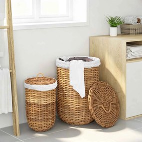 vidaXL Καλάθι Ρούχων με Καπάκι 2 pcs Φυσικό Καφέ Ρατάν Κούμπου