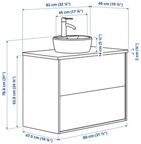 TANNFORSEN/TORNVIKEN βάση νιπτήρα με συρτάρια/νιπτήρα/μπαταρία, 82x49x79 cm 395.217.30