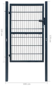 vidaXL Πόρτα Περίφραξης 2D (Μονή) Ανθρακί Γκρι 100x120 εκ.