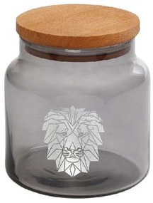 Βάζο Αποθήκευσης Με Καπάκι Jungle Lion RAB621 635ml Φ10x11cm Silver Espiel Wood, Glass