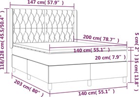 vidaXL Κρεβάτι Boxspring με Στρώμα Μαύρο 140x200 εκ. Υφασμάτινο