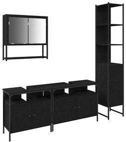 vidaXL Σετ Επίπλων Μπάνιου με ράφι 4 pcs Μαύρη δρυς 33 x 33 x 185.5 εκ