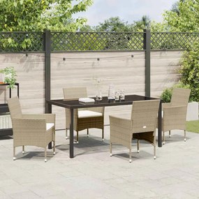 vidaXL Σέτ φαγητού για κήπο με μαξιλάρι 5 pcs Μπεζ Πολυ ράταν