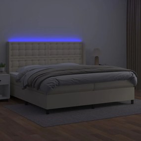 vidaXL Κρεβάτι Boxspring με Στρώμα &amp; LED Κρεμ 200x200 εκ. Συνθ. Δέρμα