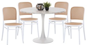 DINING SET 5PCS  ROUND TABLE AND POLYPROPYLENE CHAIRS IN WHITE