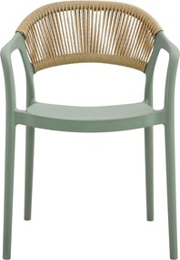 DONNA Πολυθρόνα-Pro Στοιβαζόμενη, PP-UV Πράσινο, Rope Wicker Φυσικό   1τμχ