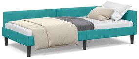 vidaXL Πλαϊνό Κρεβάτι Τιρκουάζ 100 x 200 cm Βελούδο και Στιβαρή ξυλεία