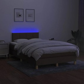 vidaXL Κρεβάτι Boxspring με Στρώμα &amp; LED Σκ.Καφέ 120x190εκ. Υφασμάτινο