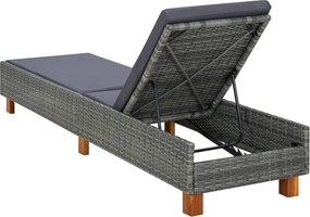vidaXL Ξαπλώστρα Γκρι από Συνθετικό Ρατάν με Μαξιλάρι