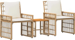 vidaXL Σετ Εξωτερικών Επίπλων 3 pcs Φυσικό και Κρέμα Λευκό
