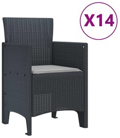 vidaXL Σέτ φαγητού για κήπο 15 pcs Ανθρακί Rattan Polt