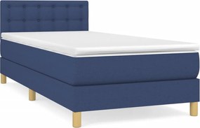 vidaXL Κρεβάτι Boxspring με Στρώμα Μπλε 90x190 εκ.Υφασμάτινο