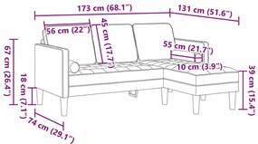 vidaXL Καναπές 3 Θέσεων με Chaise L-σχήματος Ανοιχτό Γκρι 160 εκ Βελούδο