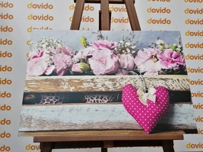 Εικόνα λουλουδιών γαρύφαλλου σε ξύλινο τελάρο - 60x40