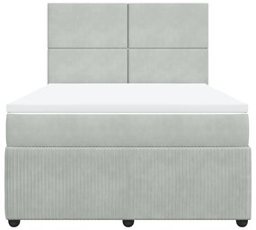 Κρεβάτι Boxspring με Στρώμα Ανοιχτό Γκρι 140x190 εκ. Βελούδινο - Γκρι