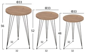 ΣΕΤ ΒΟΗΘ.ΤΡΑΠΕΖΑΚΙΑ NISSA HM18173.04 ΜΕΛΑΜΙΝΗ ΣΕ ΦΥΣΙΚΟ-ΜΑΥΡΑ ΜΕΤΑΛ.ΠΟΔΙΑ - HM18173.04