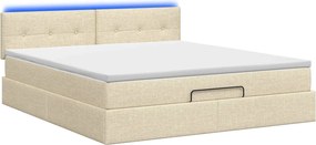 vidaXL Κρεβάτι Ottoman με Στρώμα και LED Κρεμ 140 x 190 cm Ύφασμα